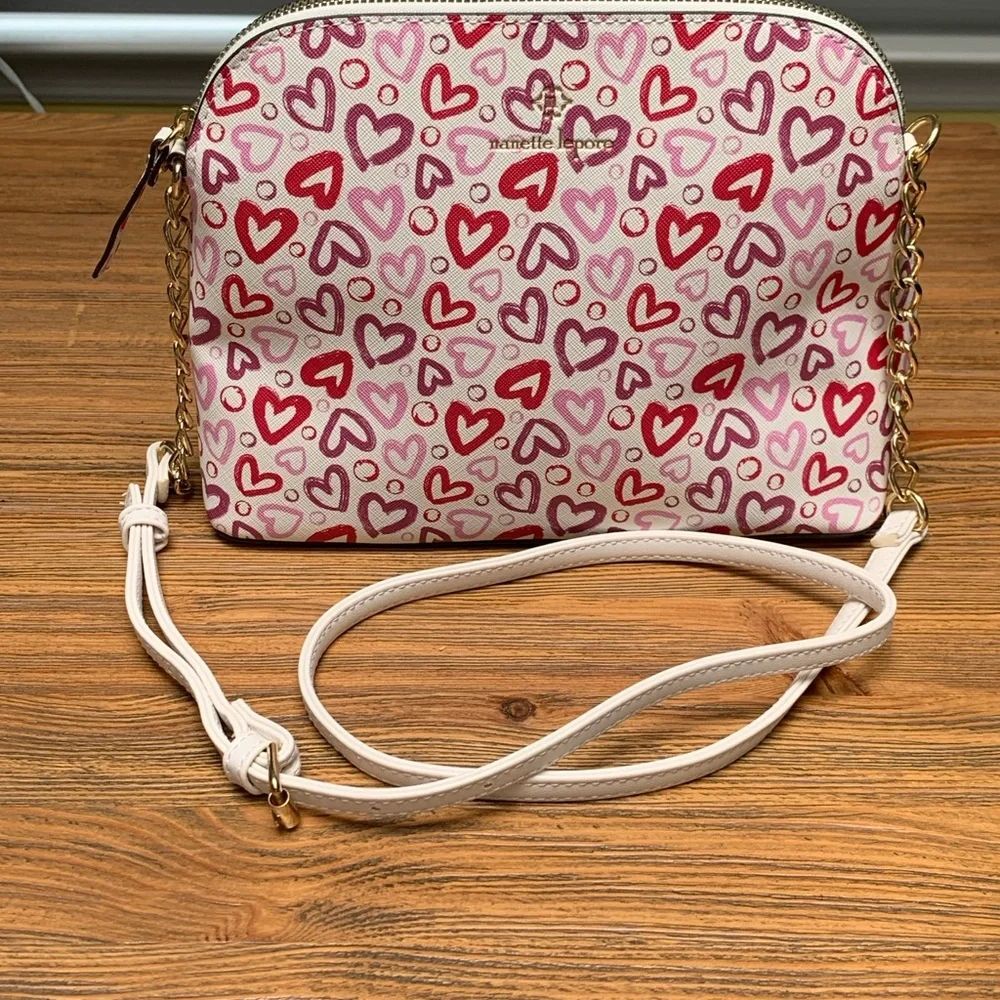 Nanette Lepore Pink and Red Crossbody Bag with Heart Design NWOT